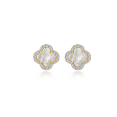 Lafonn Lafonn Silver Gold-Plated .40ctw Simulated Diamond Halo MOP Mini Clover Stud Earrings