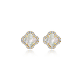 Lafonn Lafonn Silver Gold-Plated .40ctw Simulated Diamond Halo MOP Mini Clover Stud Earrings