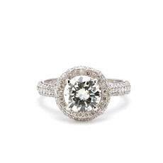 American Jewelry 14k White Gold 2.67ctw (1.52 G/SI2 Ctr) Round Diamond Pave Halo Engagement Ring