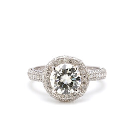 American Jewelry 14k White Gold 2.67ctw (1.52 G/SI2 Ctr) Round Diamond Pave Halo Engagement Ring