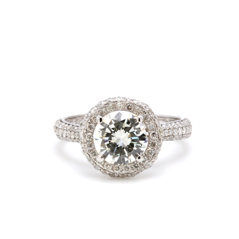 American Jewelry 14k White Gold 2.67ctw (1.52 G/SI2 Ctr) Round Diamond Pave Halo Engagement Ring