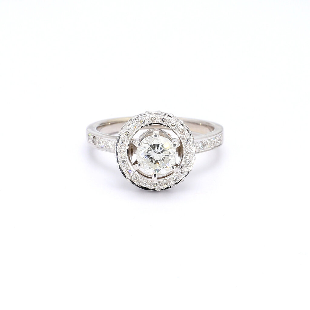 American Jewelry 18K White Gold 1.59ctw (1ct F/I1 Round) Diamond Double Edged Halo & Hidden Halo Engagement Ring (Size 5.5)