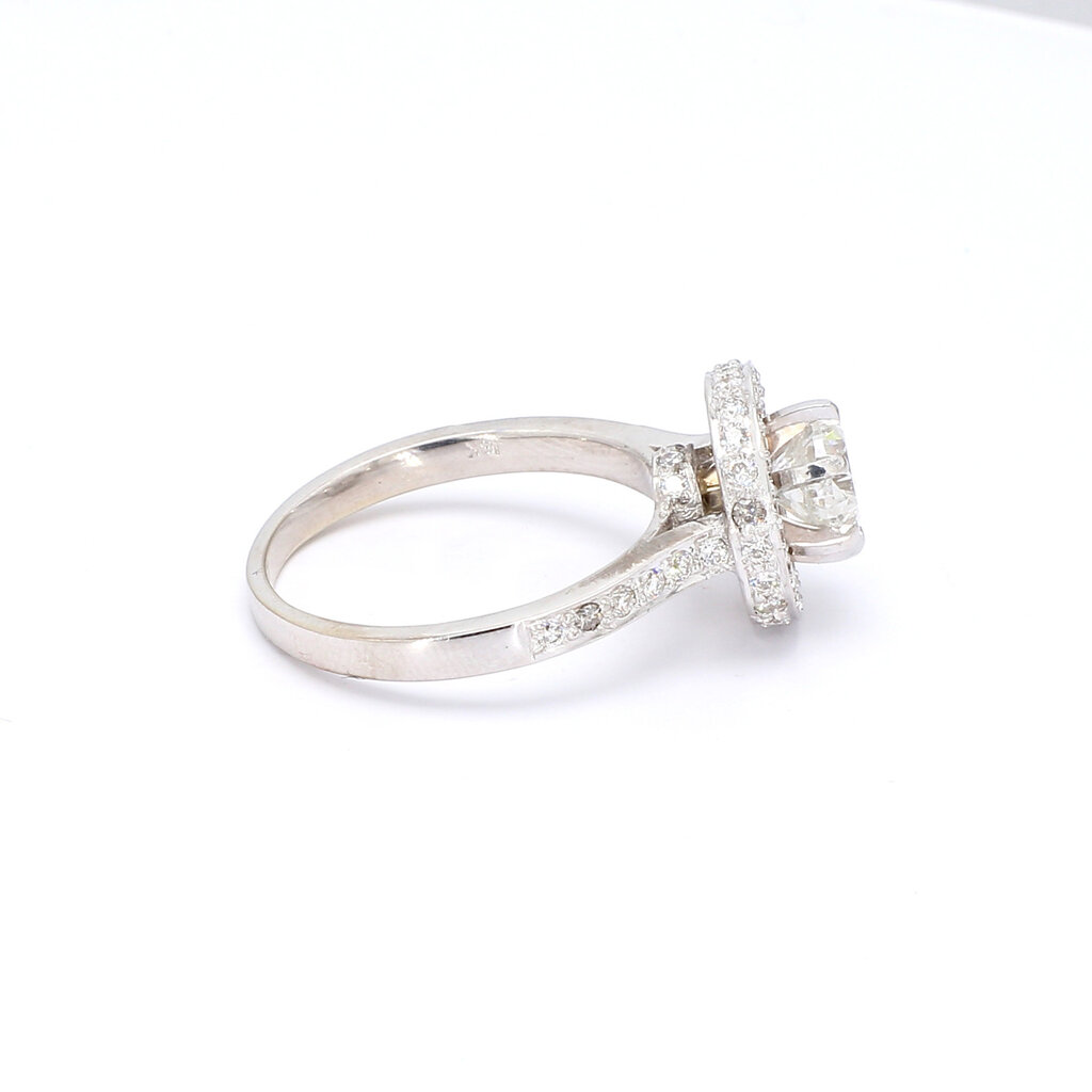 American Jewelry 18K White Gold 1.59ctw (1ct F/I1 Round) Diamond Double Edged Halo & Hidden Halo Engagement Ring (Size 5.5)