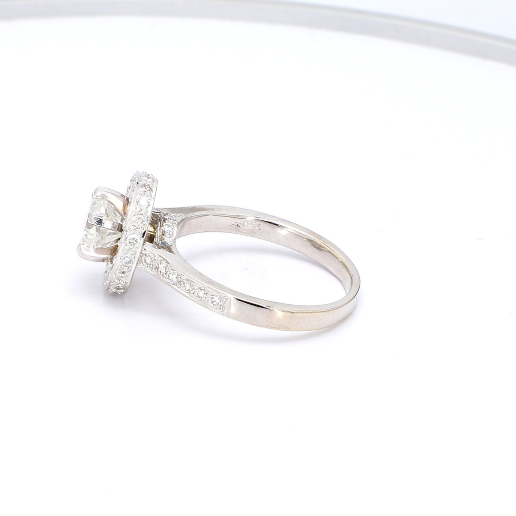 American Jewelry 18K White Gold 1.59ctw (1ct F/I1 Round) Diamond Double Edged Halo & Hidden Halo Engagement Ring (Size 5.5)