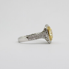 American Jewelry 18k White Gold 1.8ct-Ctr FY/SI1 GIA 2.43ctw Fancy Yellow Cushion Cut Diamond Double Halo Engagement Ring