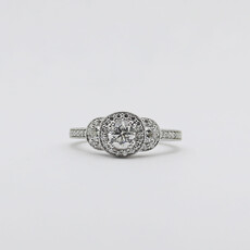 American Jewelry 14k White Gold .51ct-Ctr .89ctw Round Brilliant Diamond Halo Engagement Ring (Size 6)