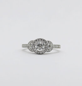 American Jewelry 14k White Gold .51ct-Ctr .89ctw Round Brilliant Diamond Halo Engagement Ring (Size 6)