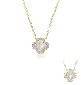 Lafonn Lafonn Silver Gold-Plated .49ctw MOP Clover Halo Reversible Necklace, (20" Adjustable)