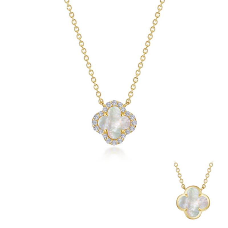 Lafonn Lafonn Silver Gold-Plated .49ctw MOP Clover Halo Reversible Necklace, (20" Adjustable)