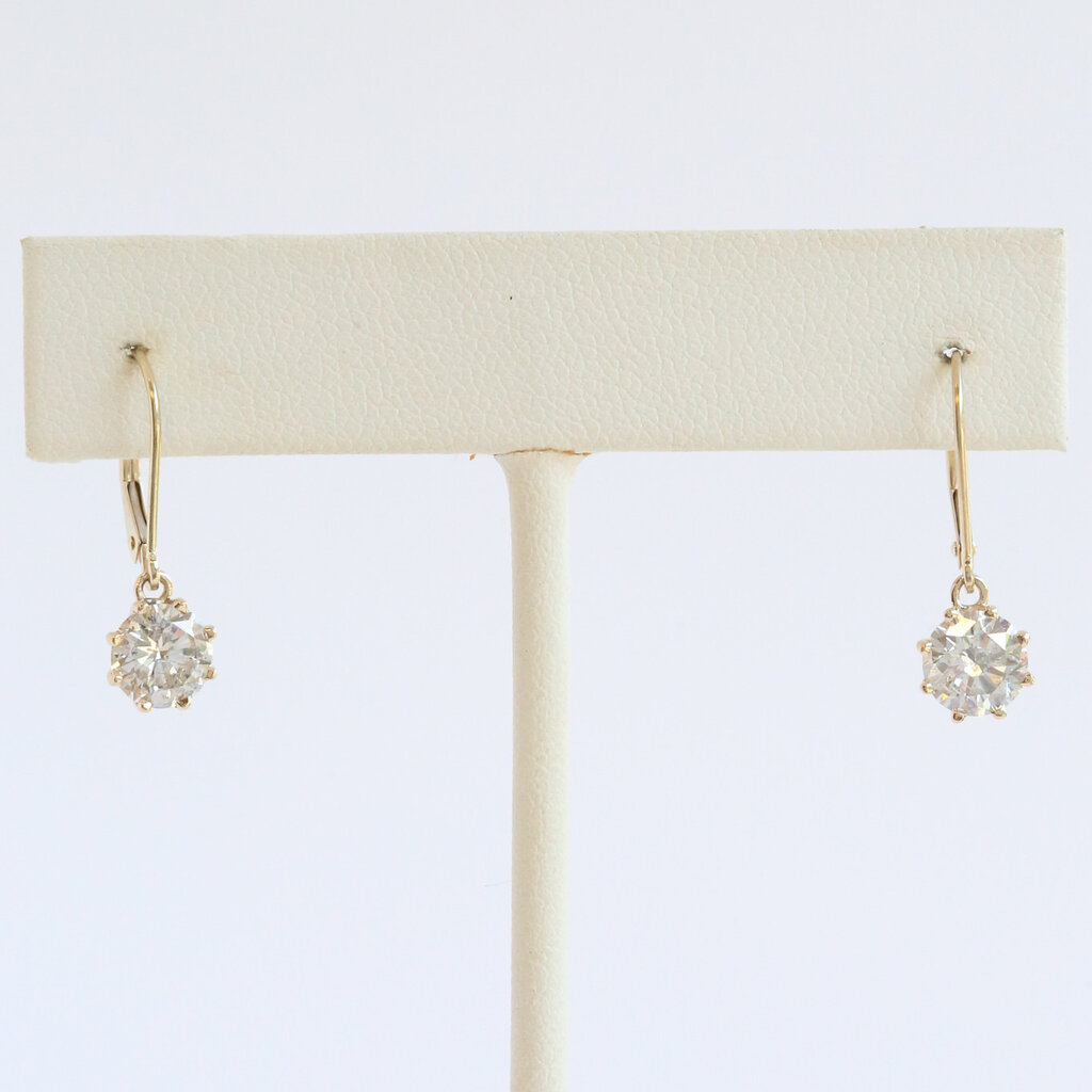 American Jewelry ESTATE 14k Yellow Gold 2ctw Diamond Solitaire Dangle Earrings
