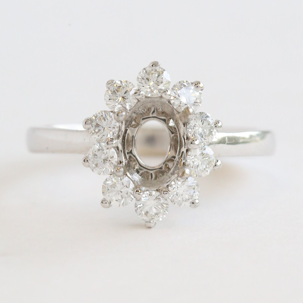 American Jewelry 18k White Gold .59ctw Diamond Oval Halo Semi Mount