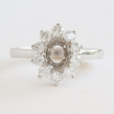 American Jewelry 18k White Gold .59ctw Diamond Oval Halo Semi Mount