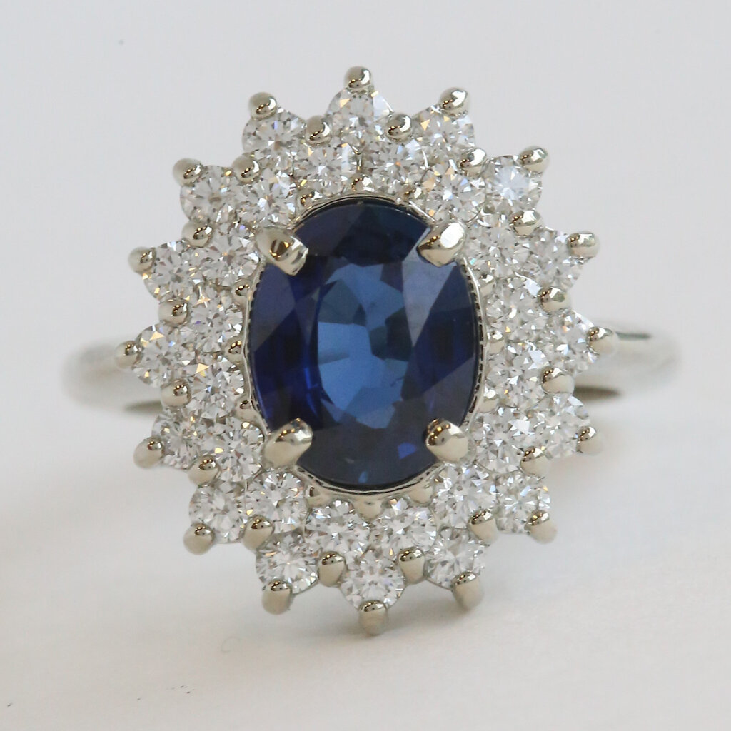 American Jewelry 14k White Gold 1ctw Diamond AA Sapphire Double Oval Halo Ring