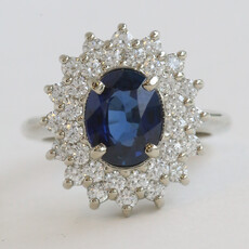American Jewelry 14k White Gold 1ctw Diamond AA Sapphire Double Oval Halo Ring