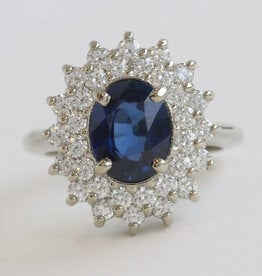 American Jewelry 14k White Gold 1ctw Diamond AA Sapphire Double Oval Halo Ring