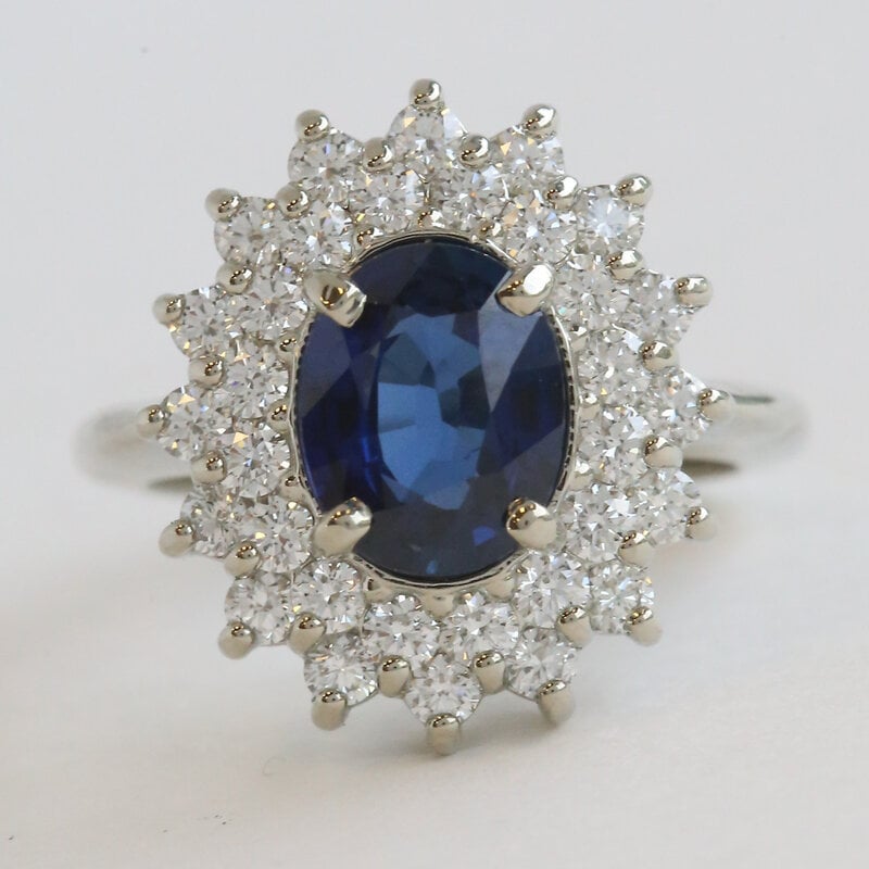 American Jewelry 14k White Gold 1ctw Diamond AA Sapphire Double Oval Halo Ring