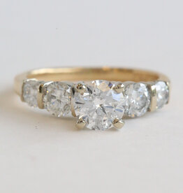 American Jewelry ESTATE 14k Yellow Gold 1.6ctw (.80 G/I1 Ctr) Diamond 5 Stone Engagement Ring