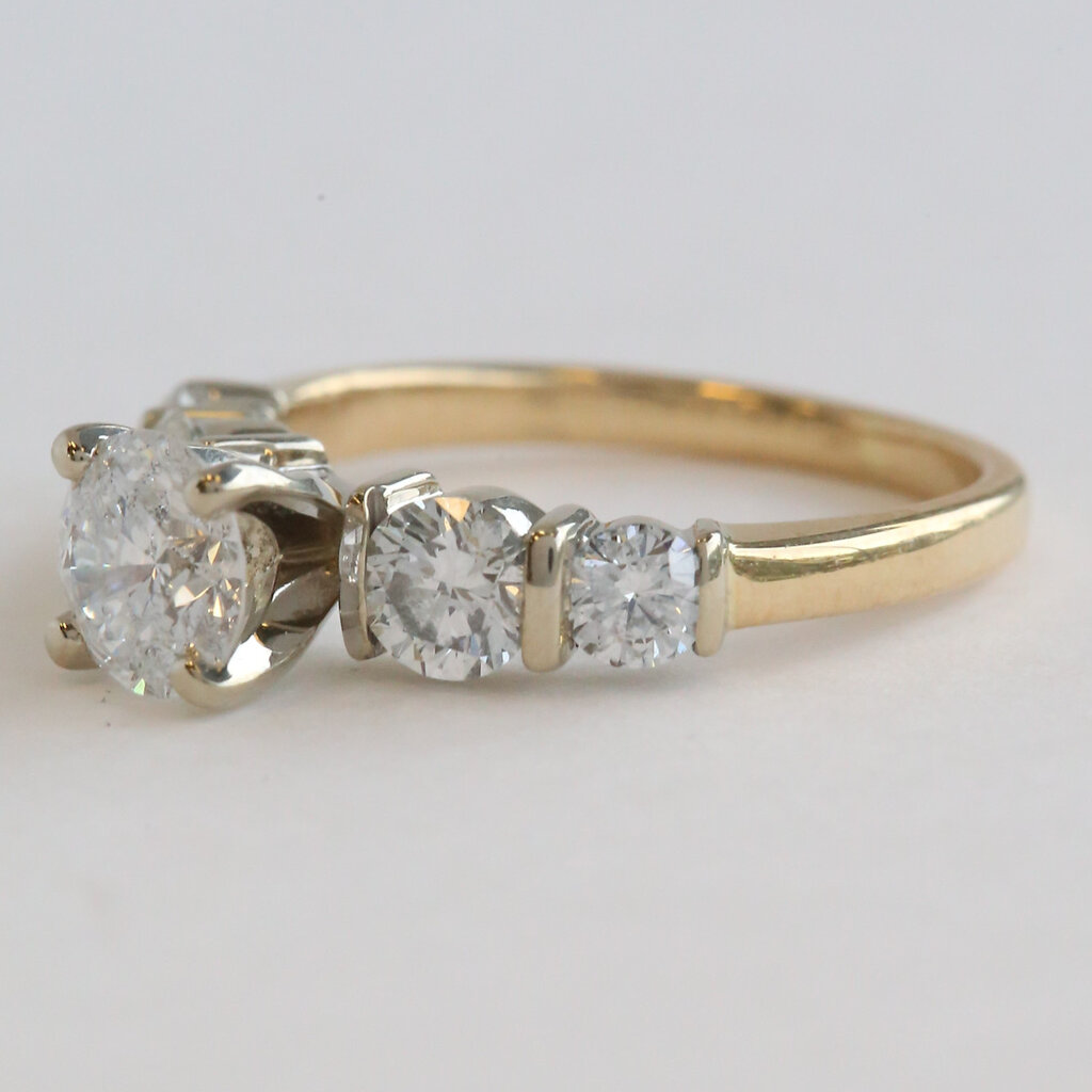 American Jewelry ESTATE 14k Yellow Gold 1.6ctw (.80 G/I1 Ctr) Diamond 5 Stone Engagement Ring