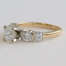 American Jewelry ESTATE 14k Yellow Gold 1.6ctw (.80 G/I1 Ctr) Diamond 5 Stone Engagement Ring