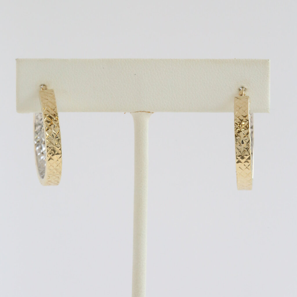 American Jewelry ESTATE 14k Two Tone Textured Hoop Earrings