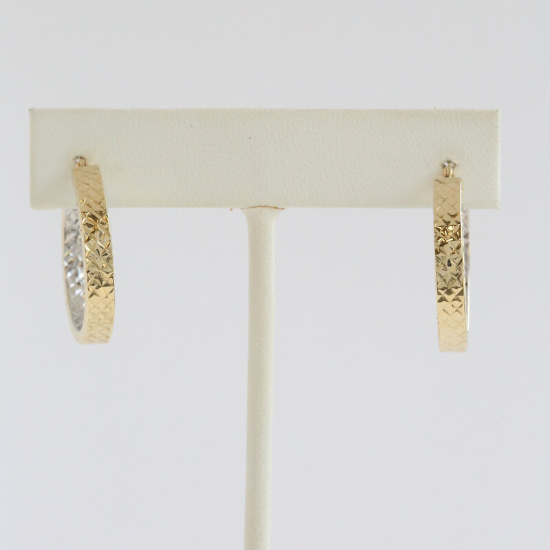 American Jewelry ESTATE 14k Two Tone Textured Hoop Earrings
