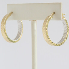 American Jewelry ESTATE 14k Two Tone Textured Hoop Earrings