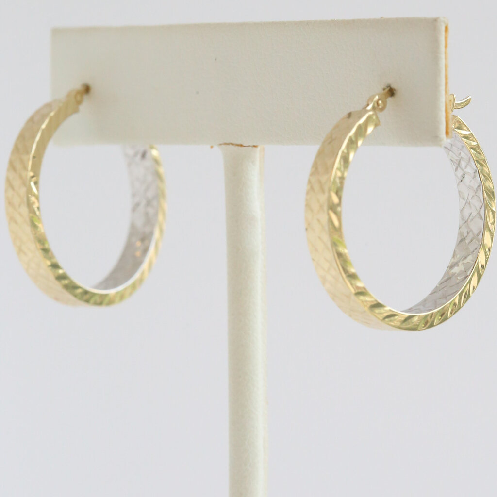 American Jewelry ESTATE 14k Two Tone Textured Hoop Earrings