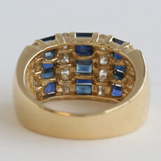 American Jewelry ESTATE 14k Yellow Gold 1.5ctw Sapphire .50ctw Diamond Baguette & Round Wide Band Ring