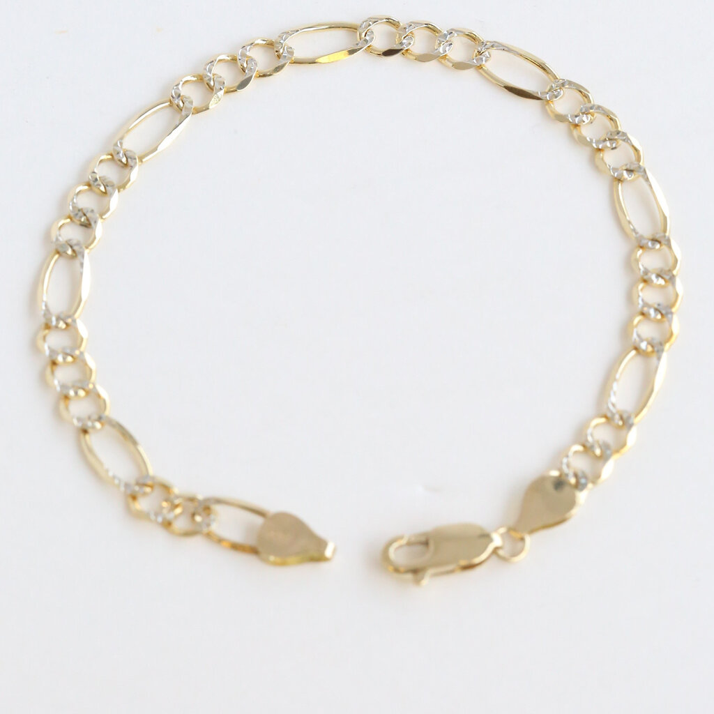 American Jewelry 14k Yellow & White Gold Two Tone Diamond Cut Figaro Chain Bracelet