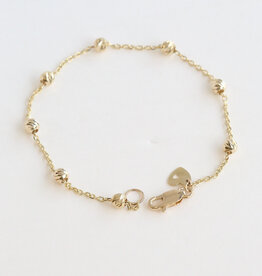 American Jewelry 14k Yellow Gold Station Diamond Cut Beaded Chain Bracelet