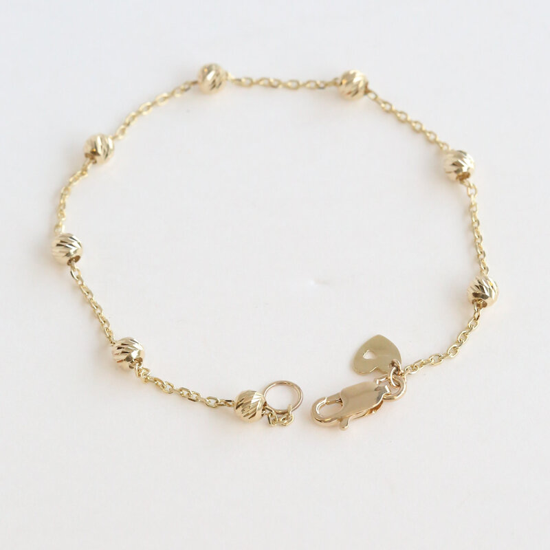 American Jewelry 14k Yellow Gold Station Diamond Cut Beaded Chain Bracelet
