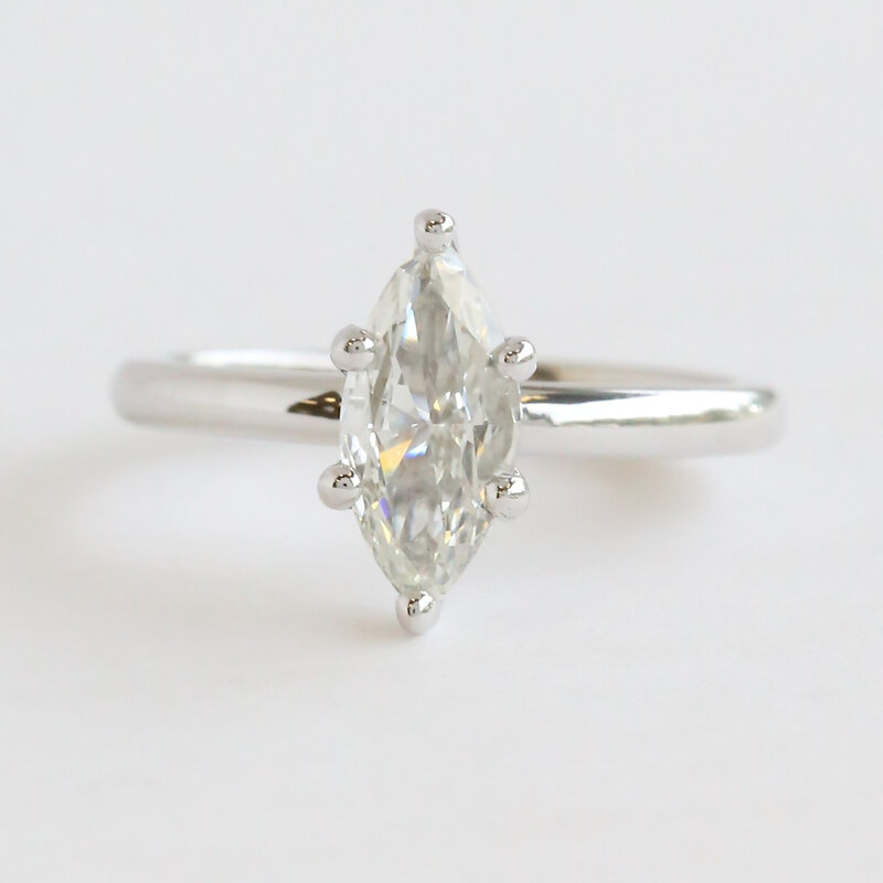 American Jewelry 14k White Gold 1ct H/vs1 Marquise Diamond Solitaire Engagement Ring