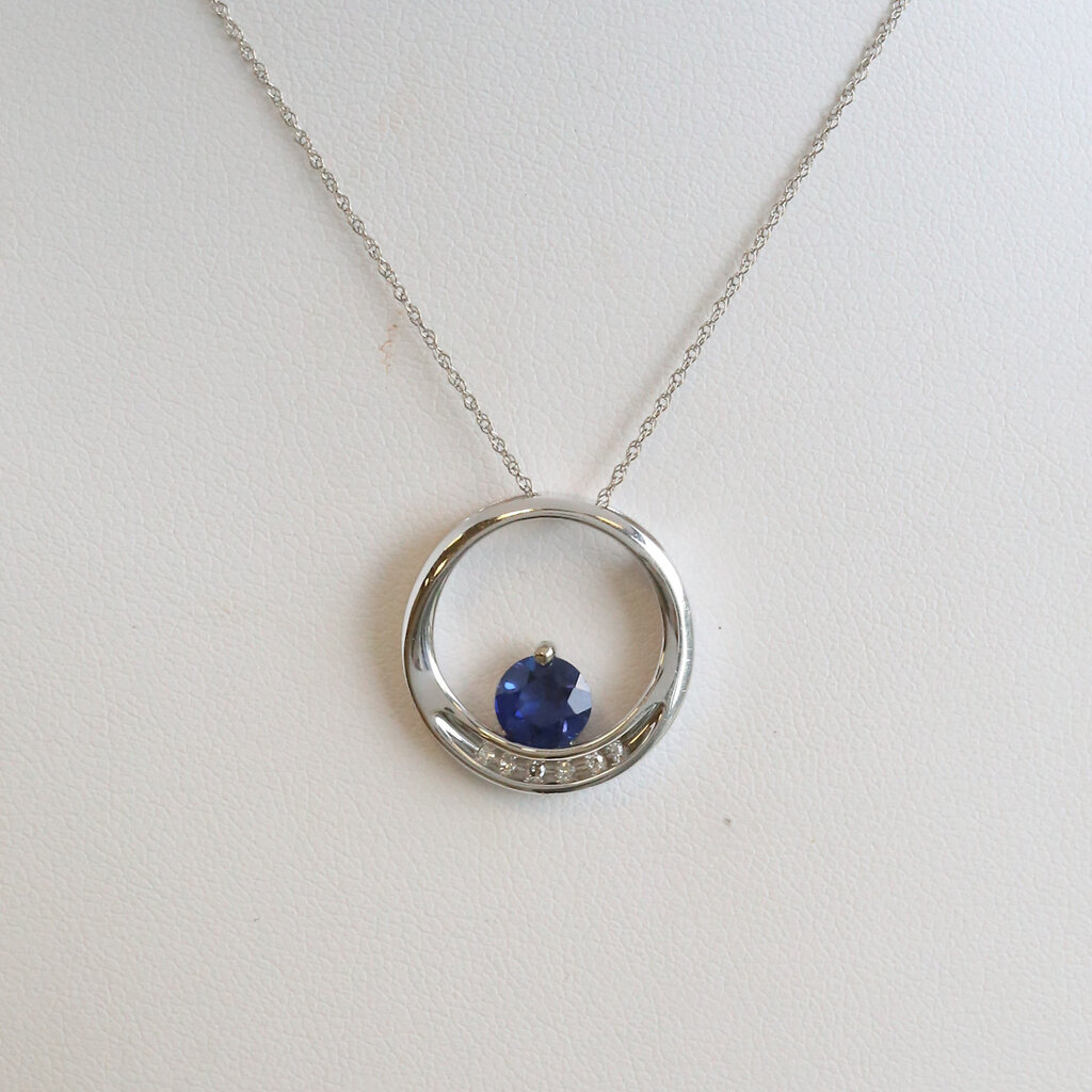 American Jewelry 10k White Gold 1ctw Lab Grown Sapphire .05ct Diamond Accent Open Design Necklace
