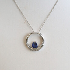 American Jewelry 10k White Gold 1ctw Lab Grown Sapphire .05ct Diamond Accent Open Design Necklace