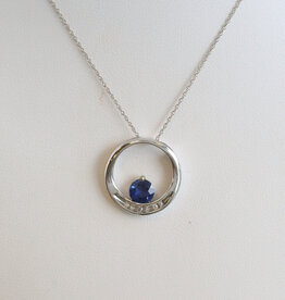 American Jewelry 10k White Gold 1ctw Lab Grown Sapphire .05ct Diamond Accent Open Design Necklace