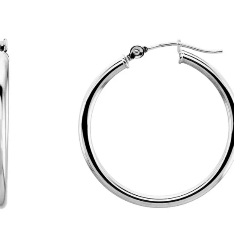 American Jewelry ESTATE 14k White Gold 3x35 Hoop Earrings