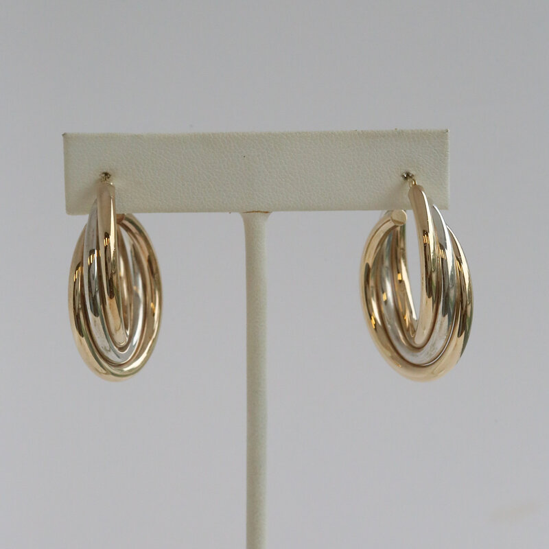 American Jewelry ESTATE Sterling Silver Gold Plated Two Tone Tripple Hoop Earrings