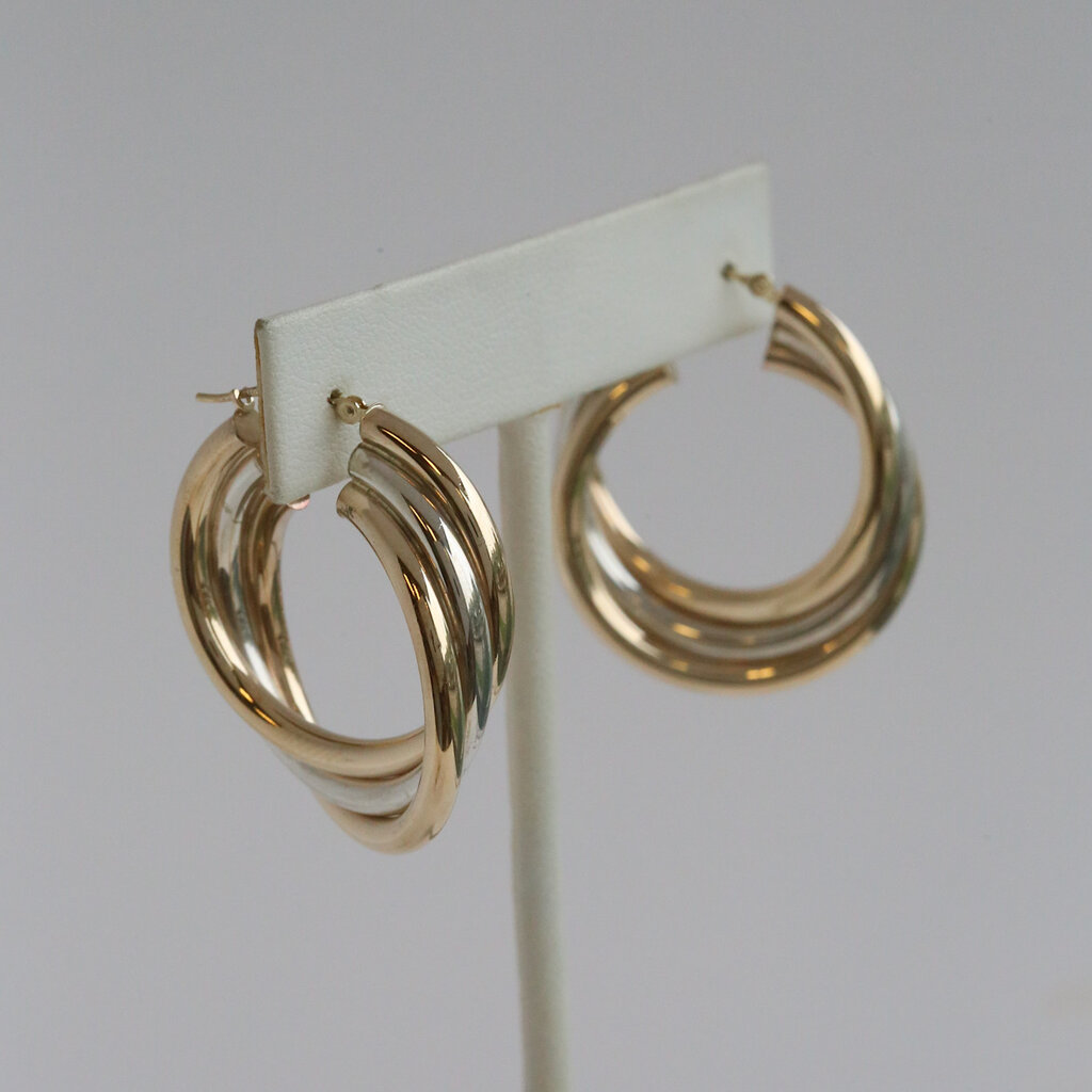 American Jewelry ESTATE Sterling Silver Gold Plated Two Tone Tripple Hoop Earrings
