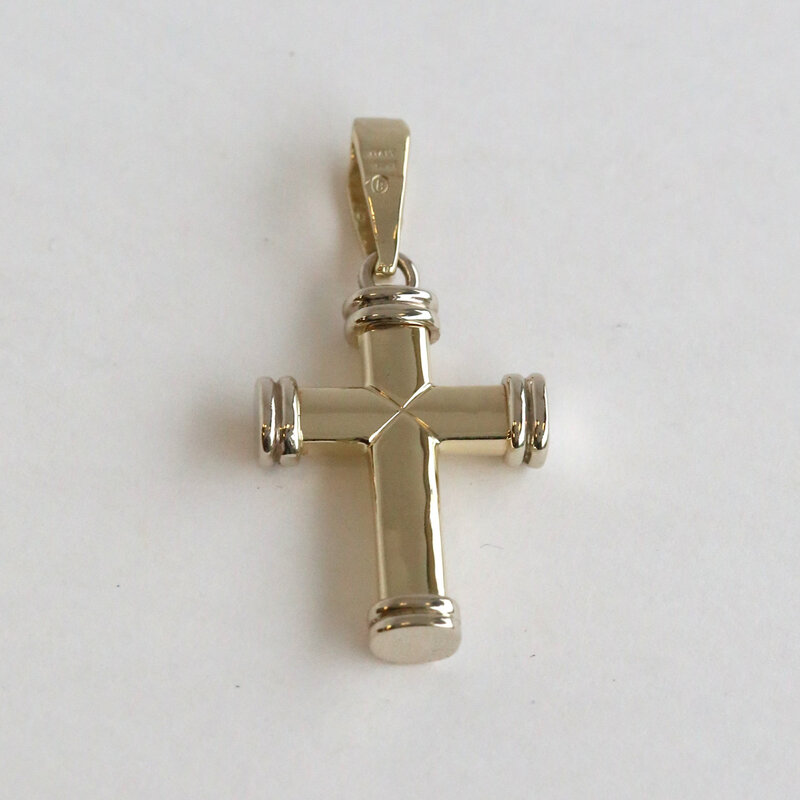 American Jewelry ESTATE 14k Yellow & White Gold 16x8.5mm Cross Pendant