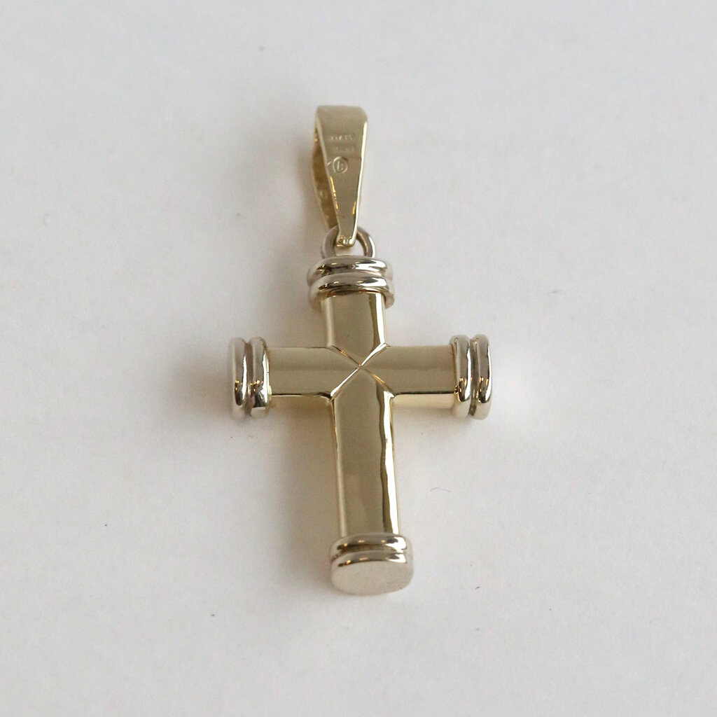 American Jewelry ESTATE 14k Yellow & White Gold 16x8.5mm Cross Pendant