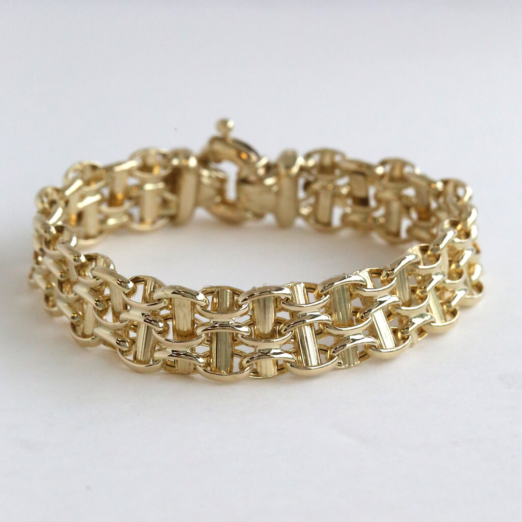 American Jewelry ESTATE 14k Yellow Gold 12mm Fancy Link Bracelet (7")