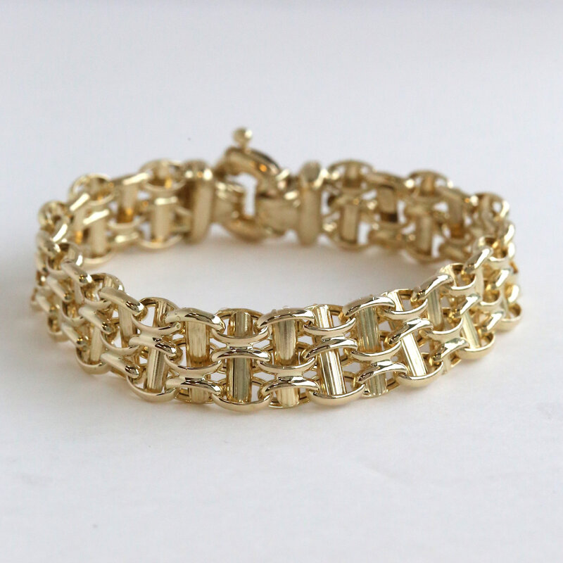 American Jewelry ESTATE 14k Yellow Gold 12mm Fancy Link Bracelet (7")