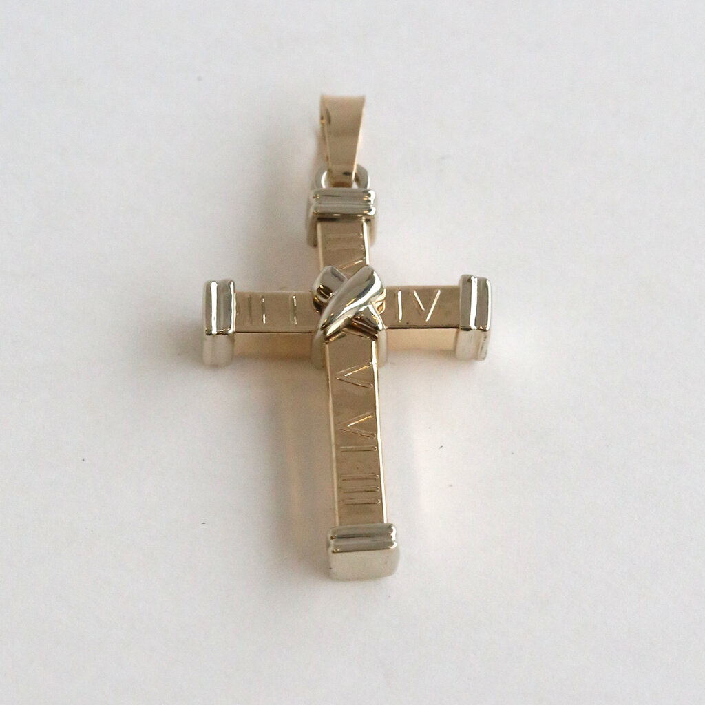 American Jewelry ESTATE 14k Yellow & White Gold Cross Pendant 31.5x21.5mm
