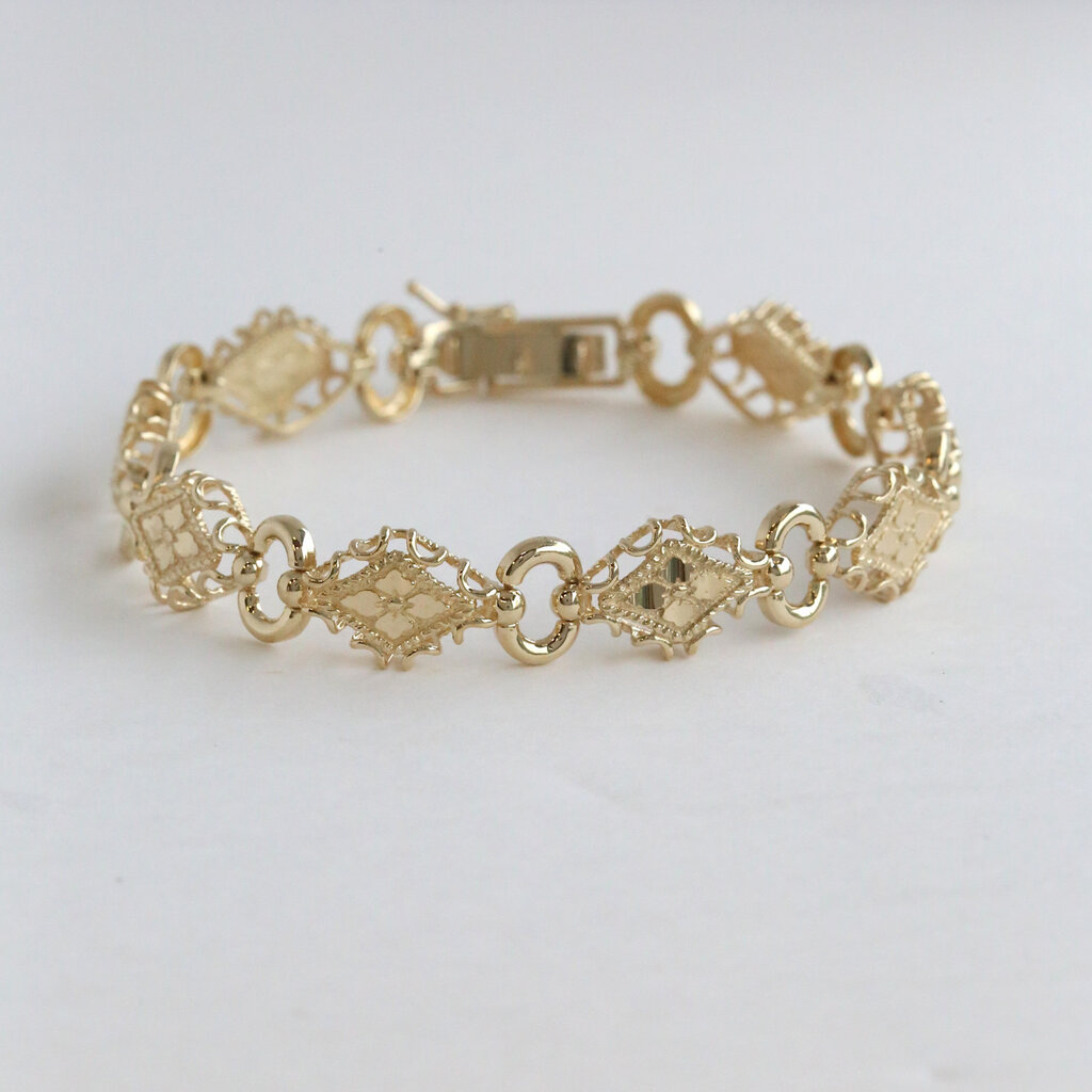 American Jewelry ESTATE 14k Yellow Gold 10mm Milgrain Vintage Style Bracelet (7")