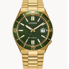 Citizen Citizen Eco-Drive Mens TSUYOSA Shore Gold Tone Watch w/ Green Dial