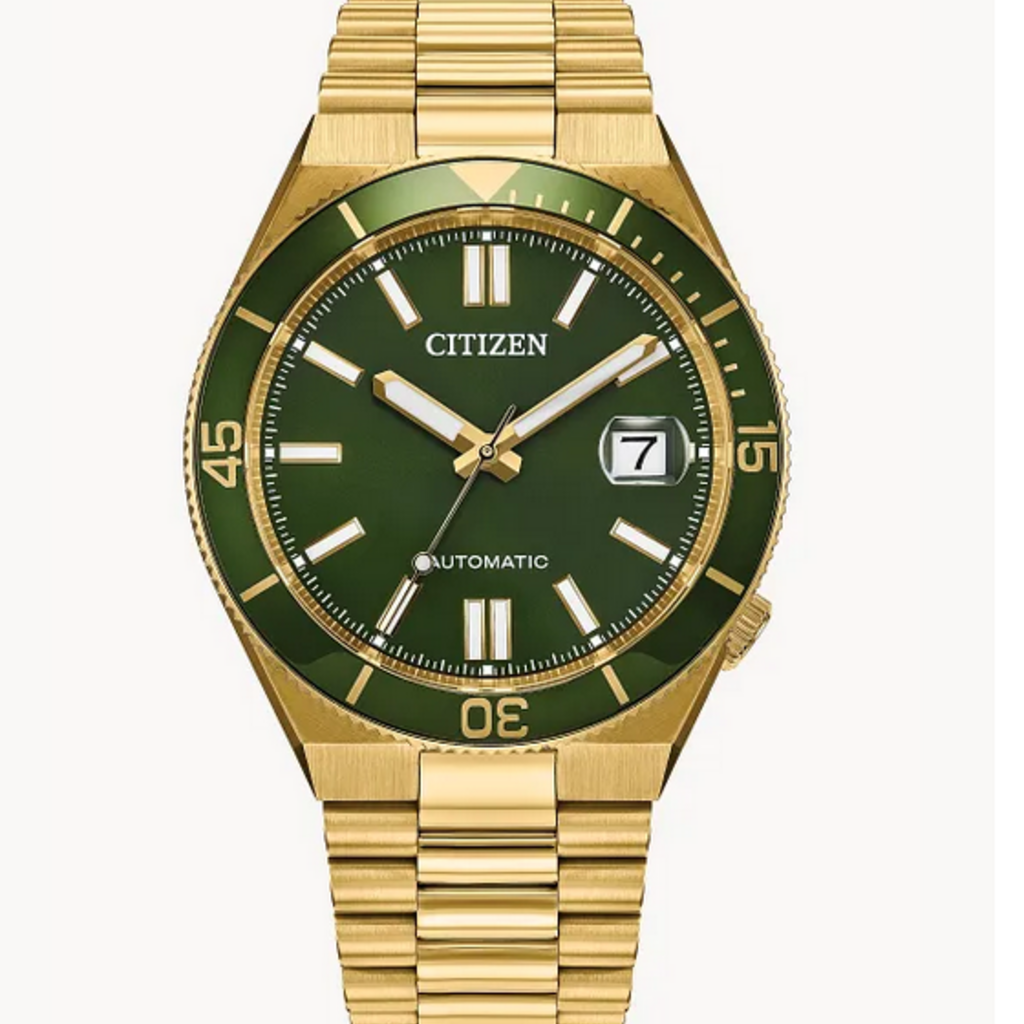 Citizen Citizen Eco-Drive Mens TSUYOSA Shore Gold Tone Watch w/ Green Dial