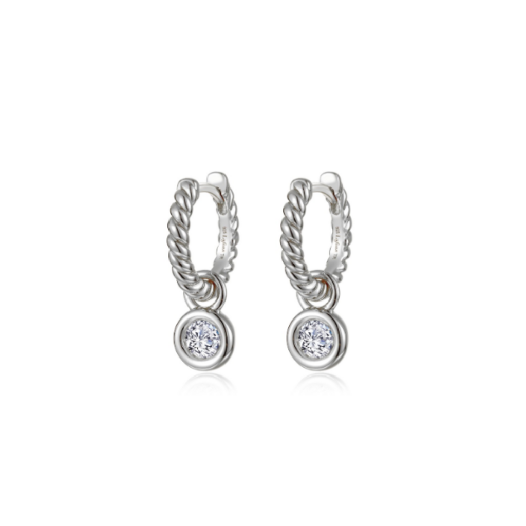 Lafonn Lafonn Silver .50ctw Simulated Cordelia Bezel Charm Rope Huggie Hoop Earrings