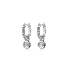 Lafonn Lafonn Silver .50ctw Simulated Cordelia Bezel Charm Rope Huggie Hoop Earrings