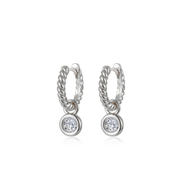 Lafonn Lafonn Silver .50ctw Simulated Cordelia Bezel Charm Rope Huggie Hoop Earrings