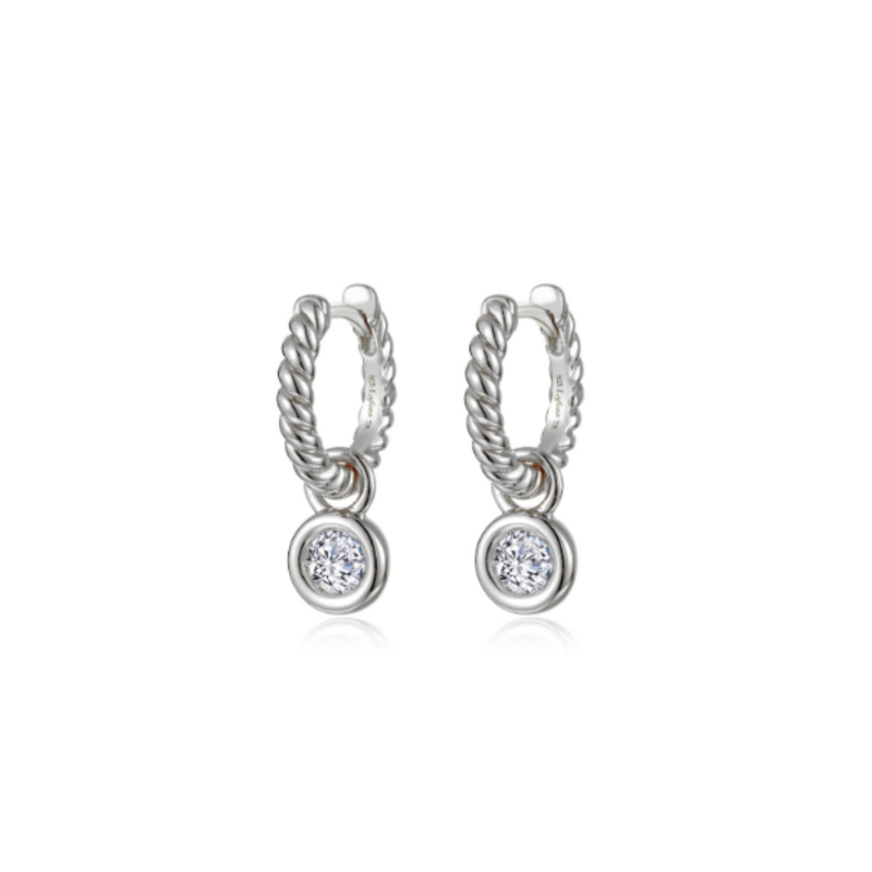 Lafonn Lafonn Silver .50ctw Simulated Cordelia Bezel Charm Rope Huggie Hoop Earrings